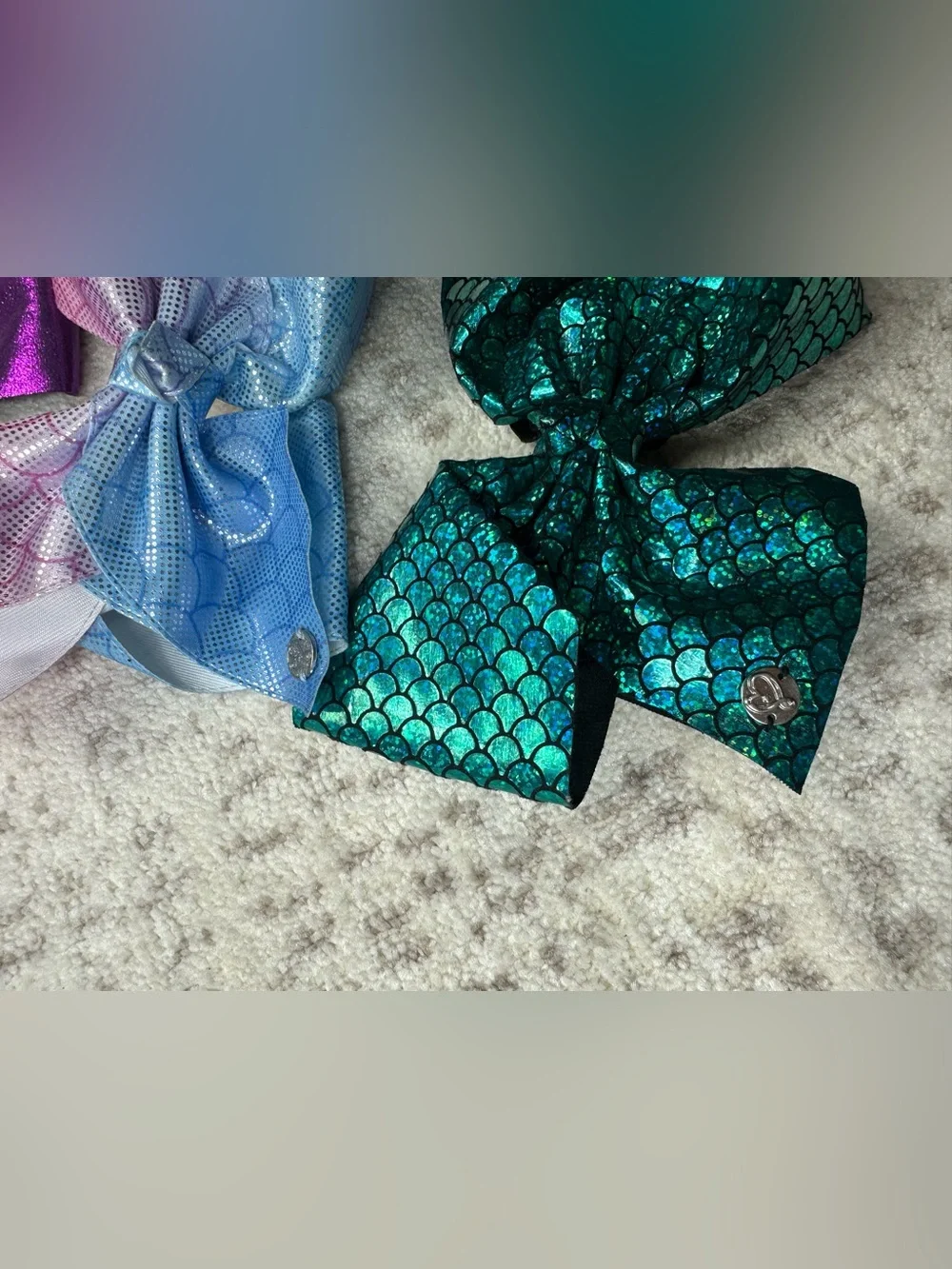Justice Purple, Pink/Blue Ombre, and Teal Mermaid Hair Bows - Set of 3 - Picture 3 of 8